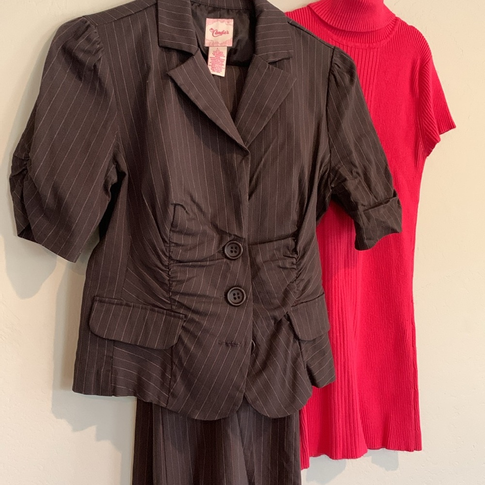 Pinstripe Womens Suit Vintage Candies Brown & Pink 3 Piece Pant Set Size L